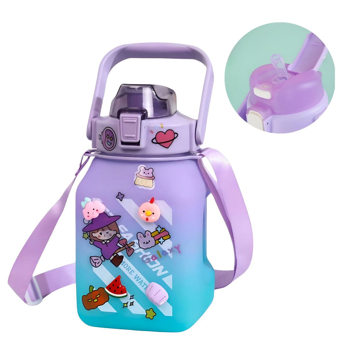 ELMEJORPRECIO - Tomatodo Portátil de 1.5 L Sports con Stickers 2D y 3D  Lila