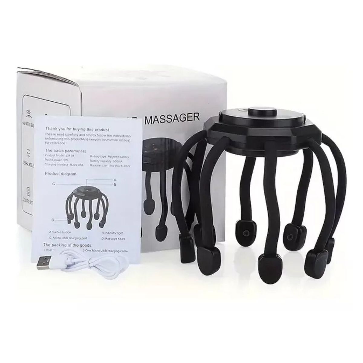 GENERICO - MASAJEADOR DE CABEZA ELECTRICO EN FORMA DE PULPO RECARGABLE USB