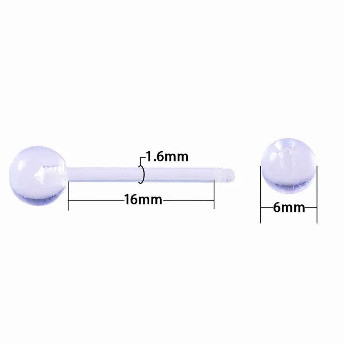 GENERICO - Set x 2 Piercings para lengua transparente flexible acrílico