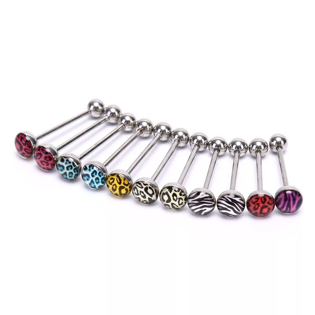 GENERICO - Set x 2 Piercings para lengua modelo animal print colores al azar