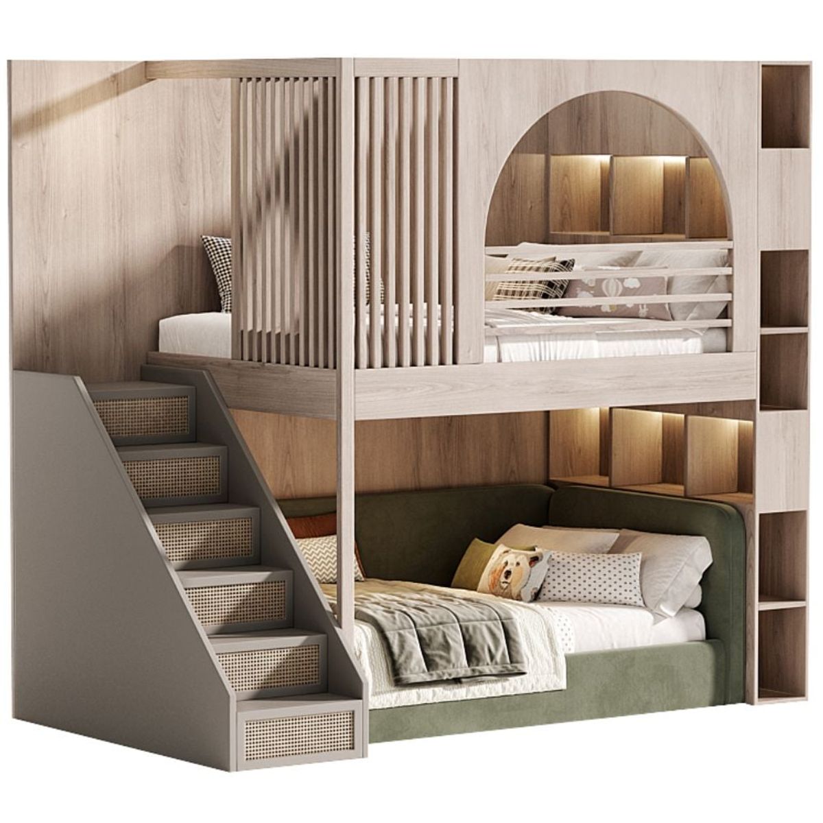 GENERICO - Camarote Infantil Pisa + Cabecera + Estante 1.5 plz - 2 niveles