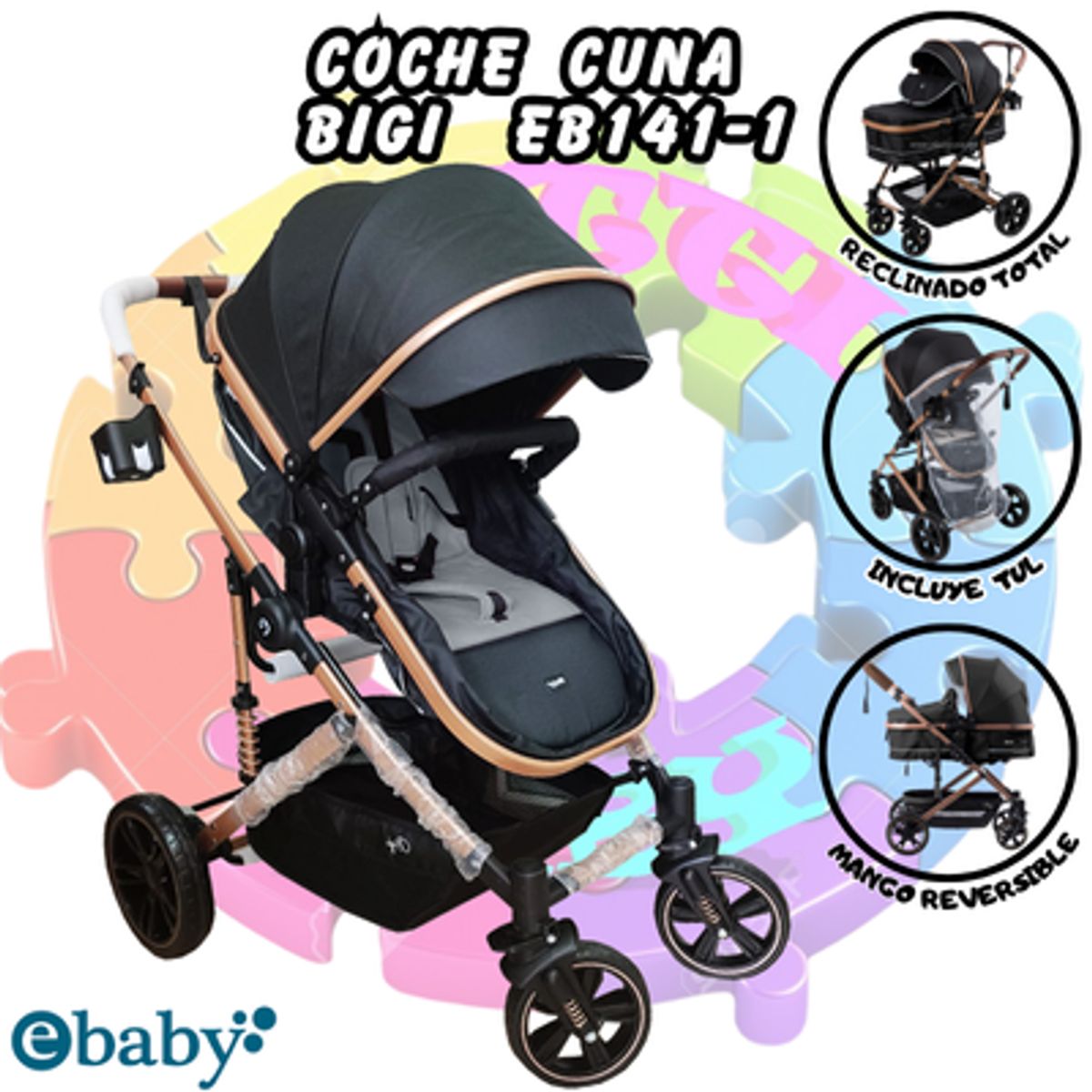 EBABY - COCHE DE PASEO EUROPEO BIGI-EB-141-1-NEW DESIGN-GRIS