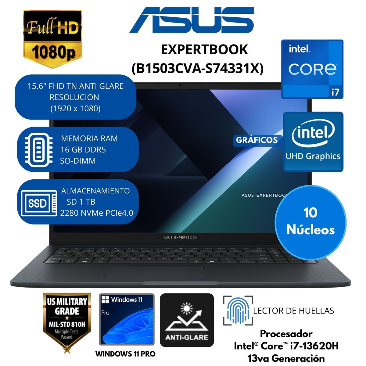 ASUS - Laptop ASUS ExpertBook Intel Core i7 (B1503CVA-S74331X) RAM 16 GB SSD 1 TB 15.6" FHD IPS Windows 11