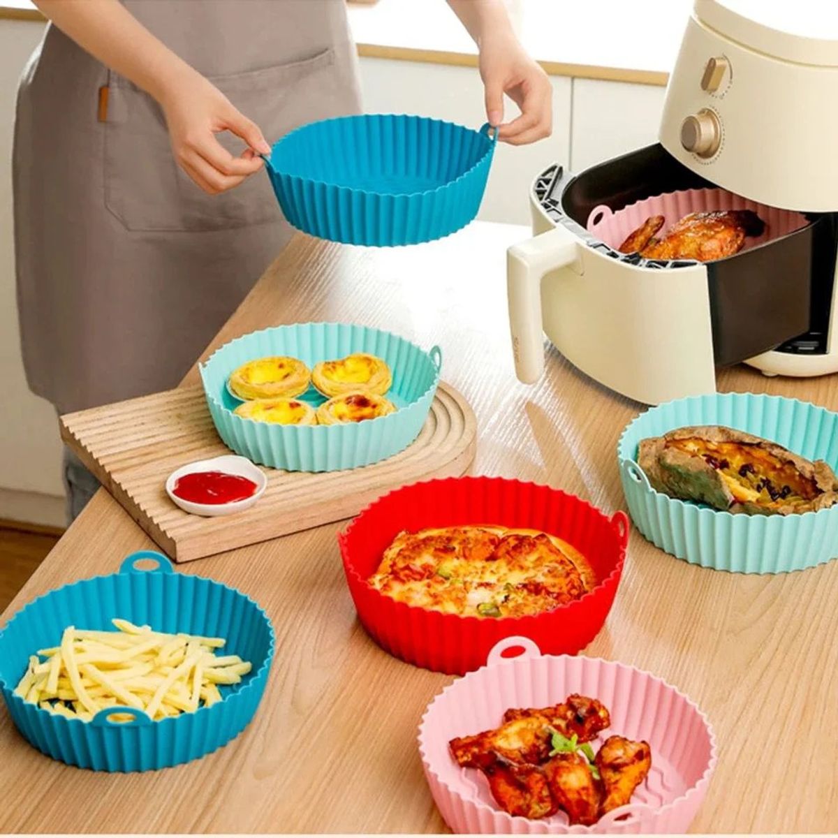 GENERICO - Set de 6 Moldes de Silicona Antiadherente para Freidora de Aire