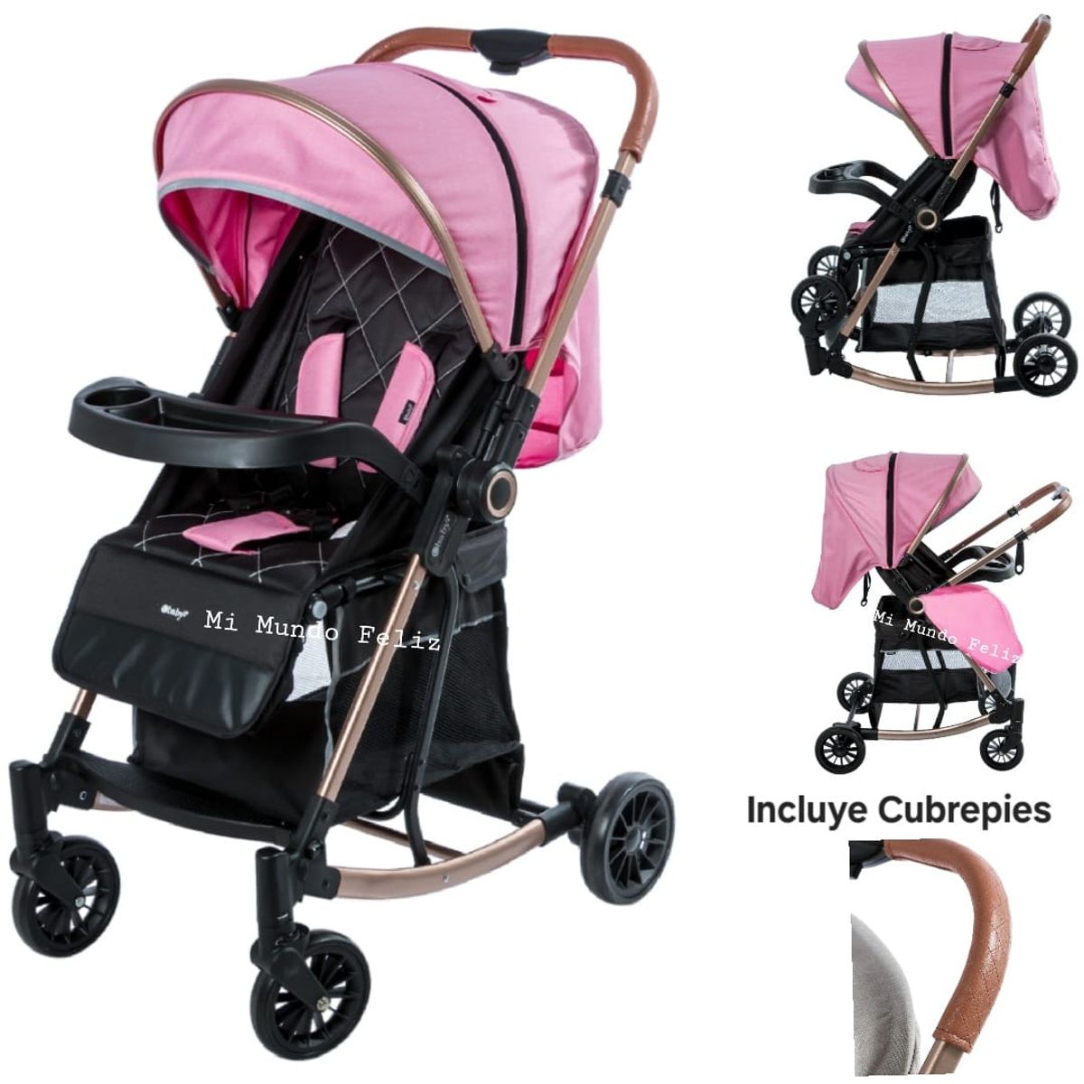 EBABY - Coche Mecedora para Bebe Plegable Rosa Baby