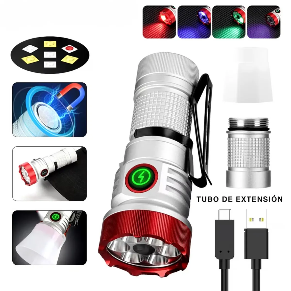 LIDIMI - Linterna LED Magnética con Luz UV -Táctica Multifuncional RGB