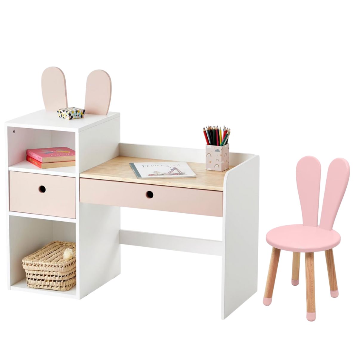 GENERICO - Combo Escritorio Infantil Valentina + Silla Conejito Rosa Petrox Home