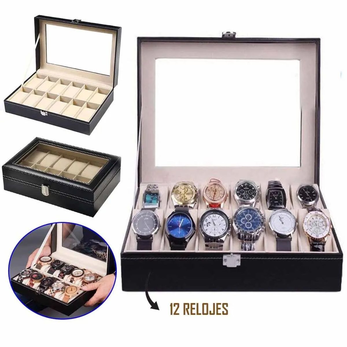 OEM - Organizador de Relojes 12 Compartimientos Portarelojes Exhibidor