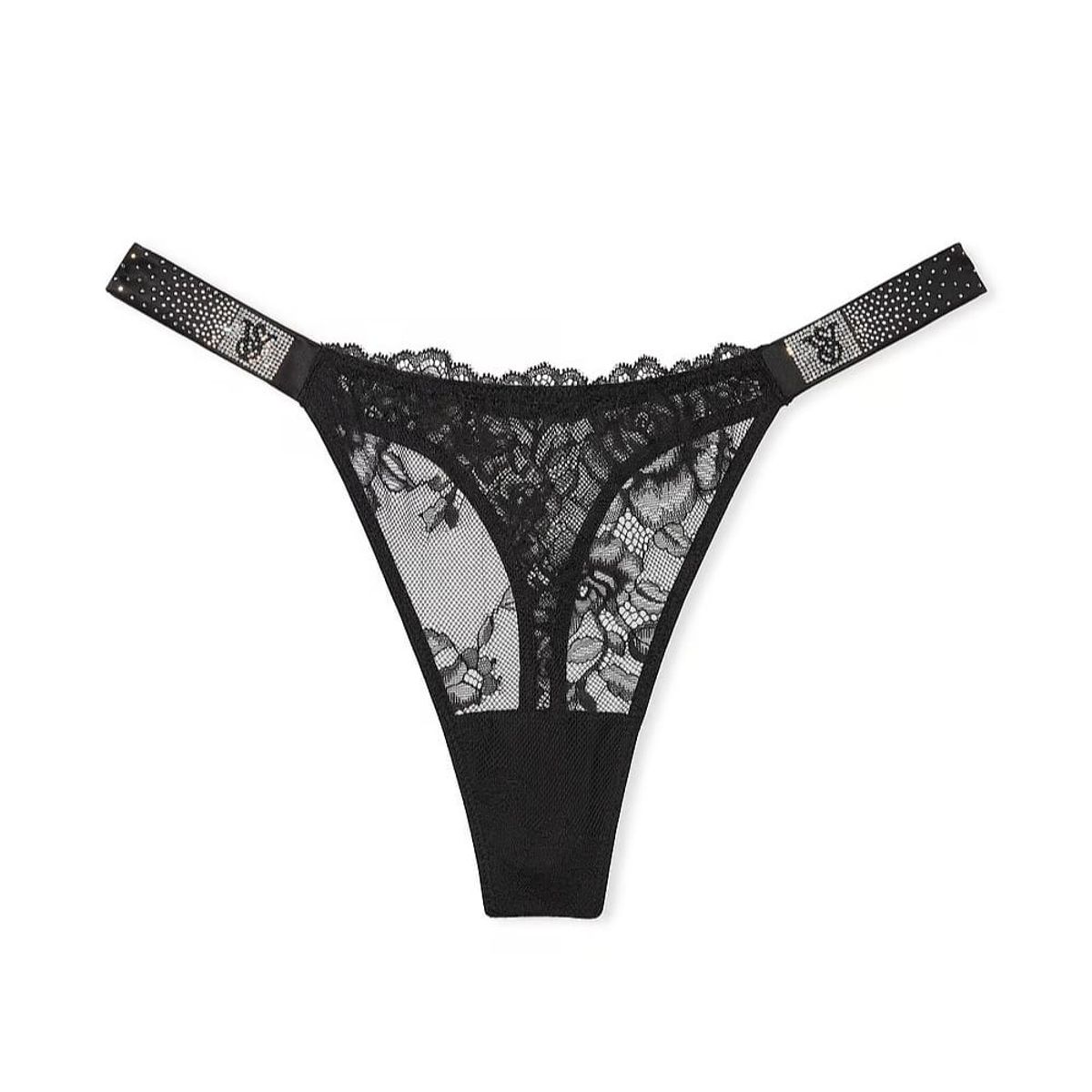 VICTORIA'S SECRET - Calzon Panty  Negra Con Encaje Tira Brillante  Victorias secret