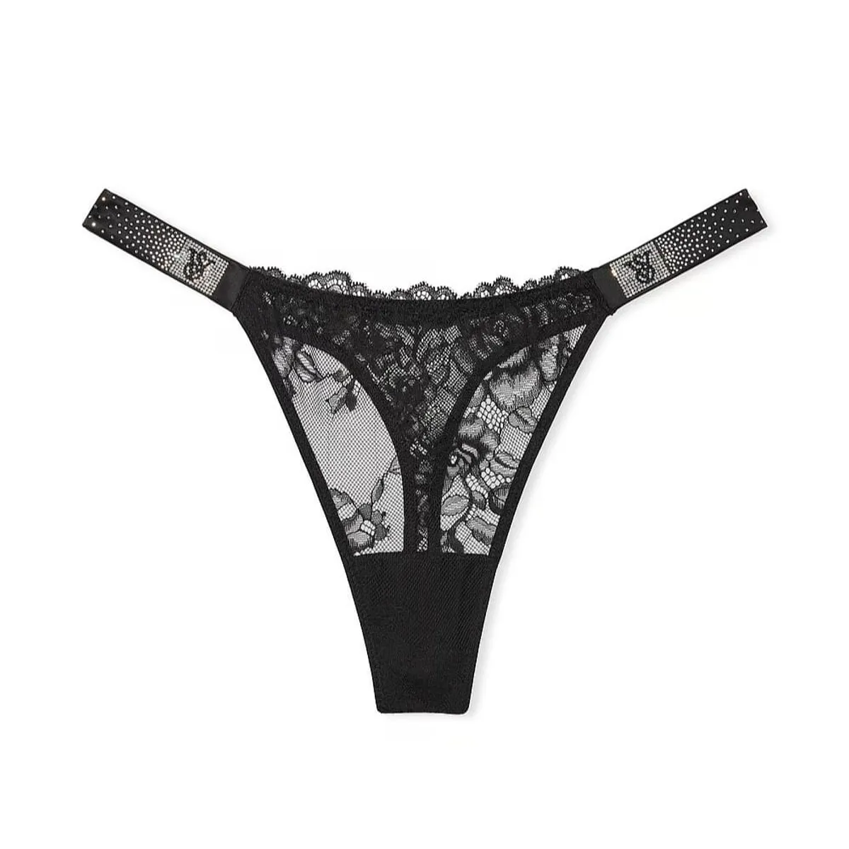 VICTORIA'S SECRET - Calzon Panty  Negra Con Encaje Tira Brillante  Victorias secret