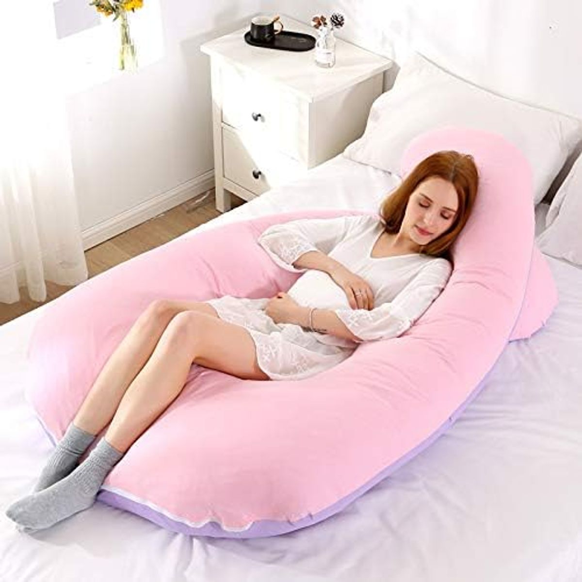 GENERICO - Almohada Multipostural Embarazo Embarazada Lactancia Rosado y Violeta