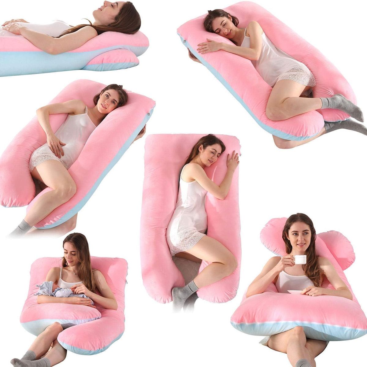 GENERICO - Almohada Multipostural Embarazo Embarazada Lactancia celeste rosa