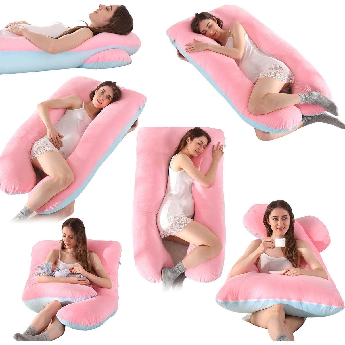 GENERICO - Almohada Multipostural Embarazo Embarazada Lactancia celeste rosa