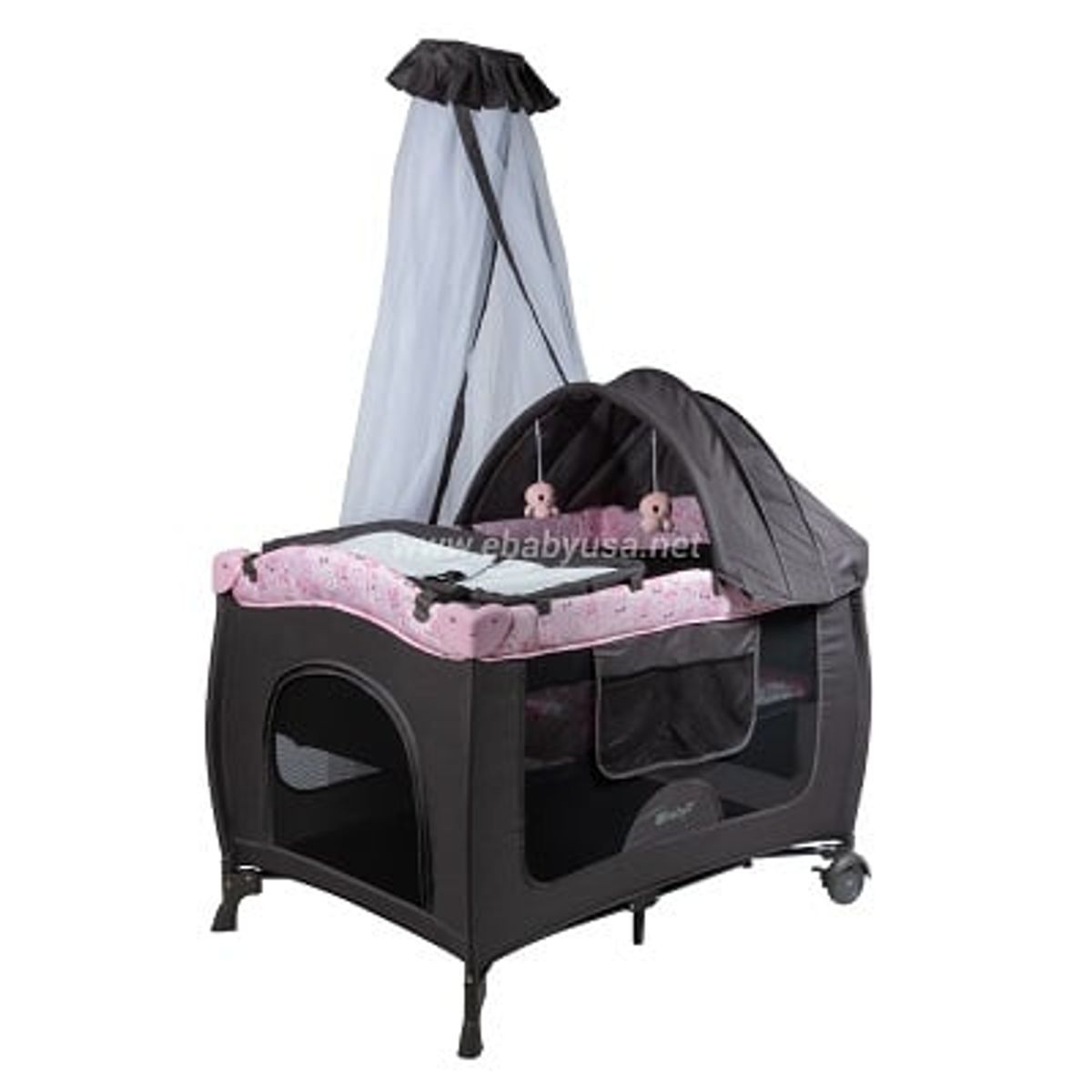 EBABY - CUNA CORRAL CON MECEDORA SALLY 716-4 - ROSADO + COLCHON