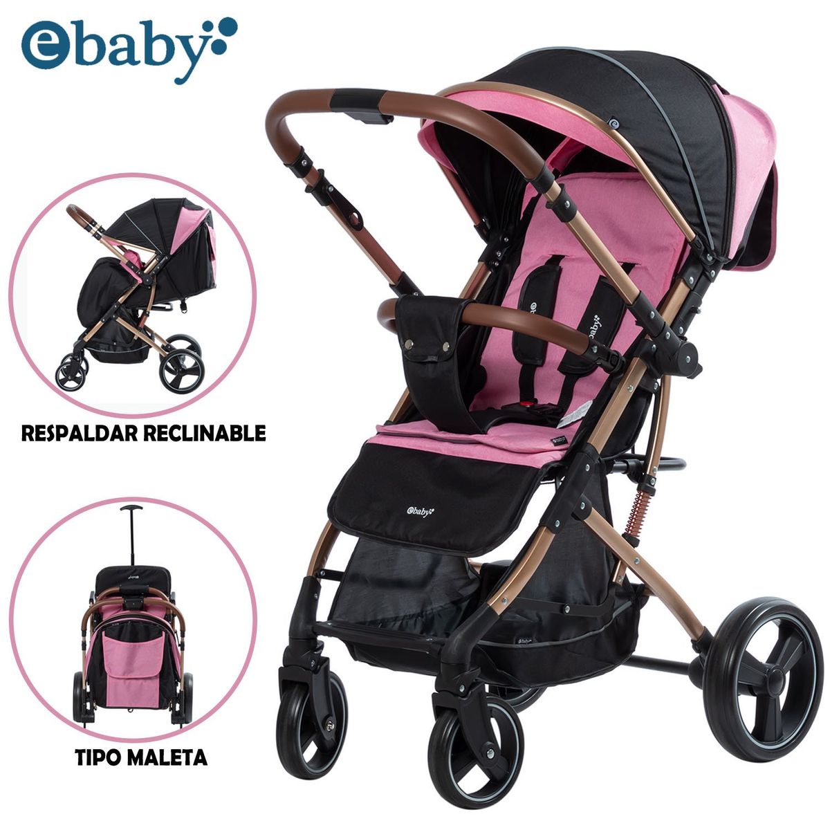 EBABY - Coche Maleta de Lujo RUDI Pink