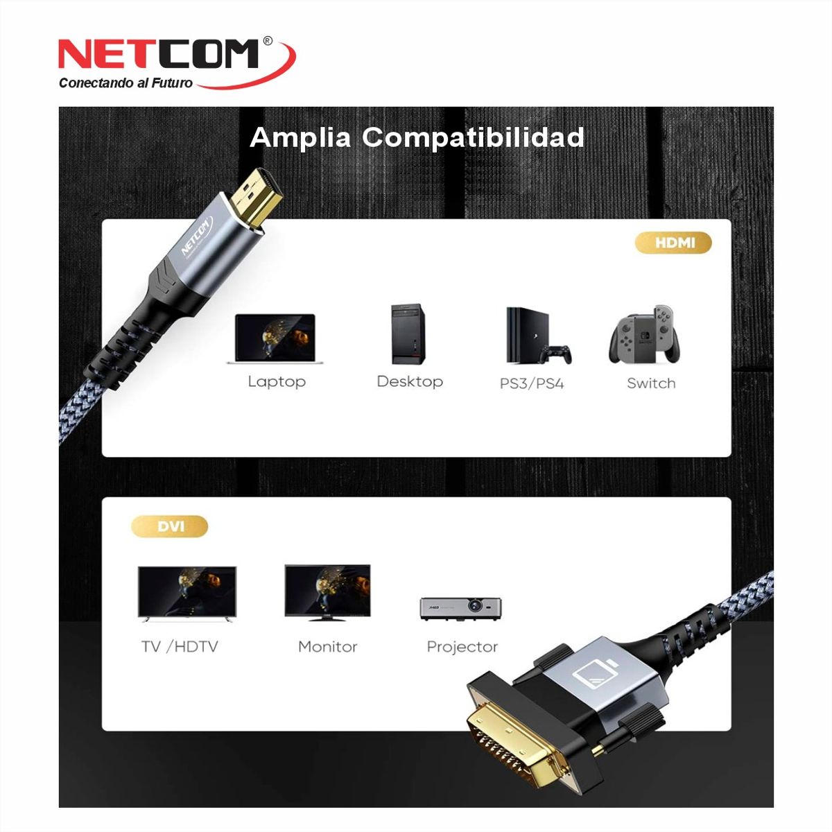 GENERICO - CABLE HDMI A DVI-D 24+1 DE 1.80 MTS FULL HD 1080p - NETCOM