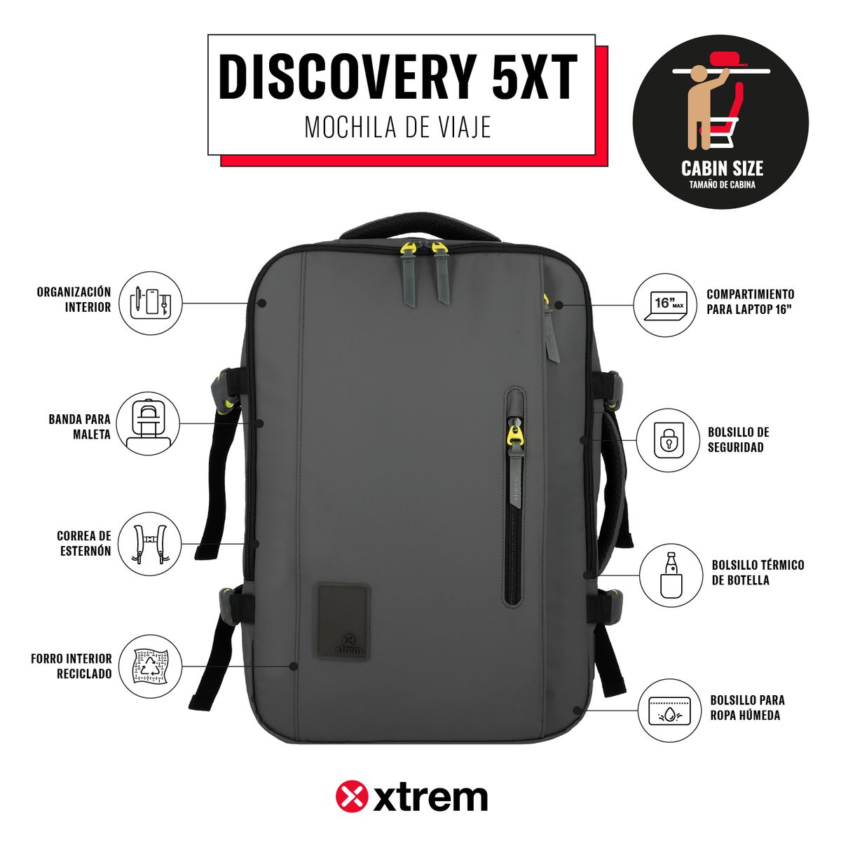 XTREM - Mochila Viajera Discovery 5XT 16 Graphite Grey