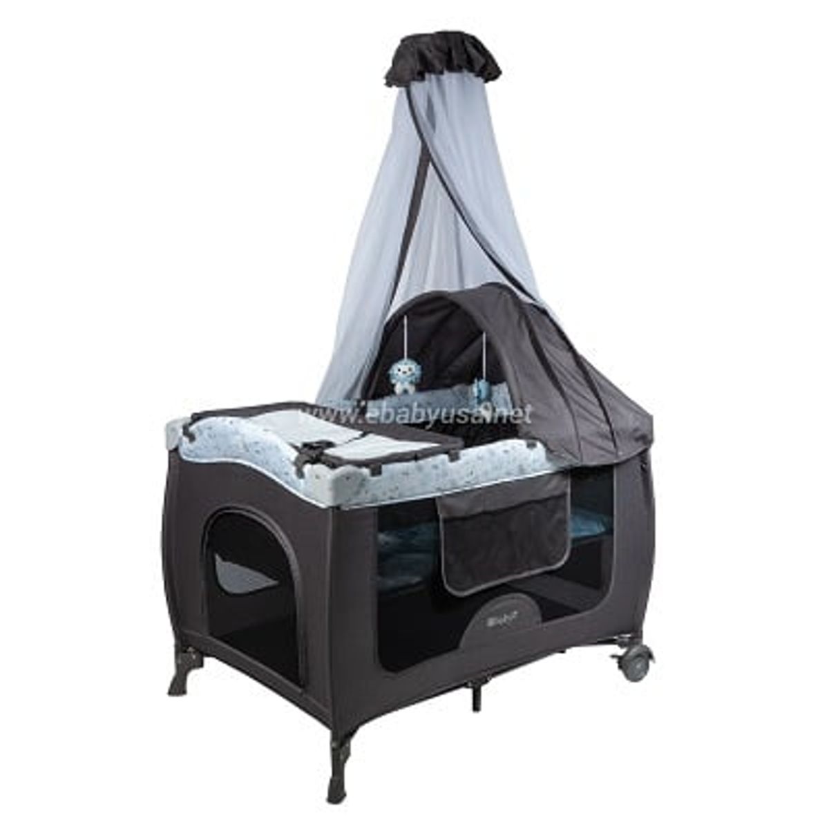 EBABY - CUNA CORRAL CON MECEDORA SALLY 716-4 - GRIS AZUL + COLCHON