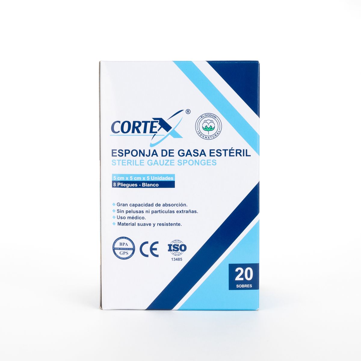 GENERICO - Esponja de Gasa Estéril CORTEX de 5 x 5 CM CAJA 20 UND