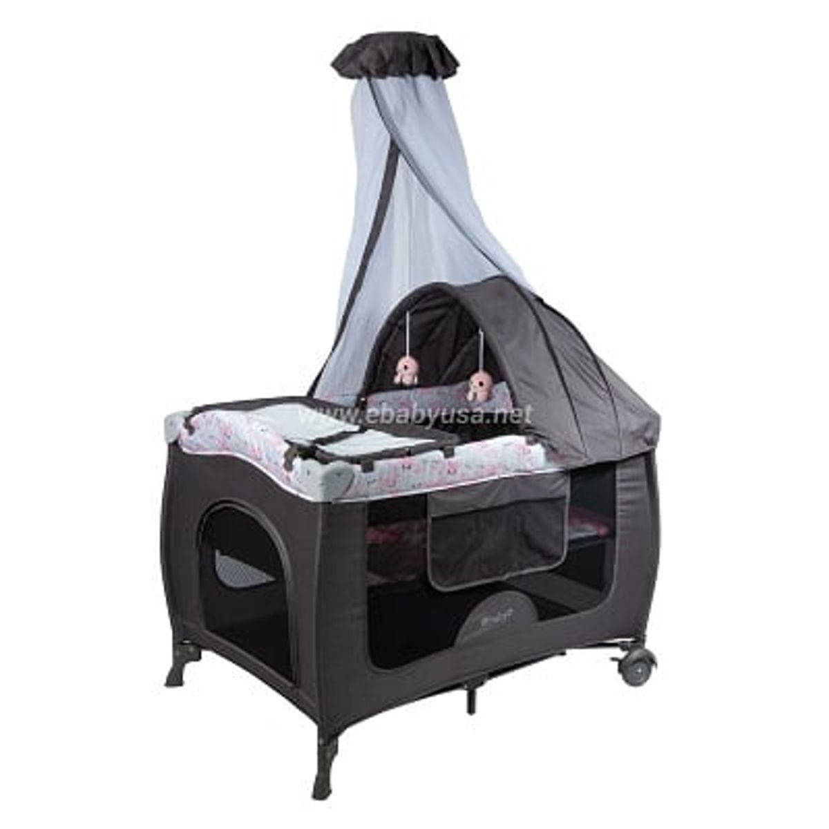 EBABY - CUNA CORRAL CON MECEDORA SALLY 716-4 - GRIS ROSADO + COLCHON