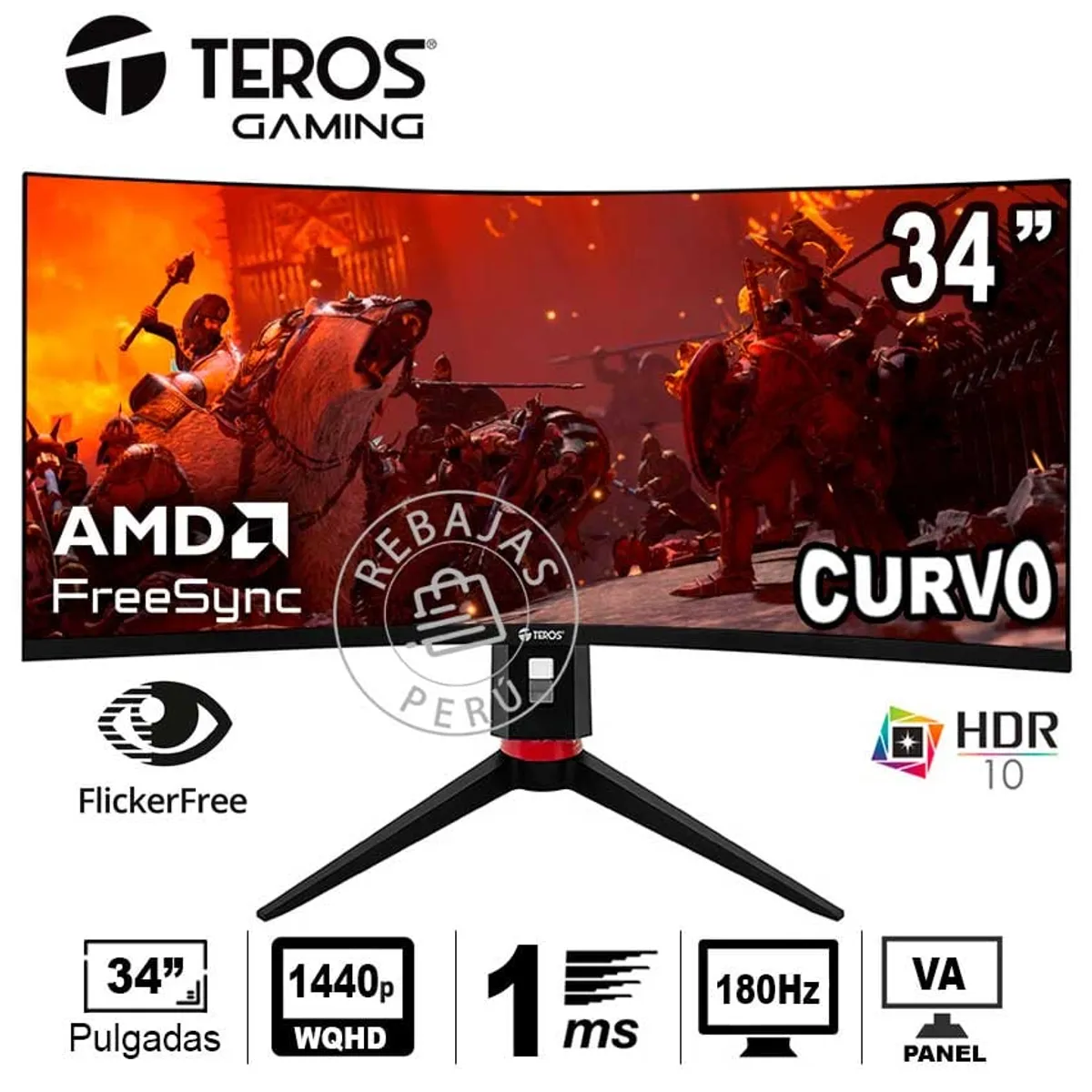TEROS GAMING - Monitor Curvo Gaming Teros TE-3411G 34 WQHD 180Hz 1ms HDR10