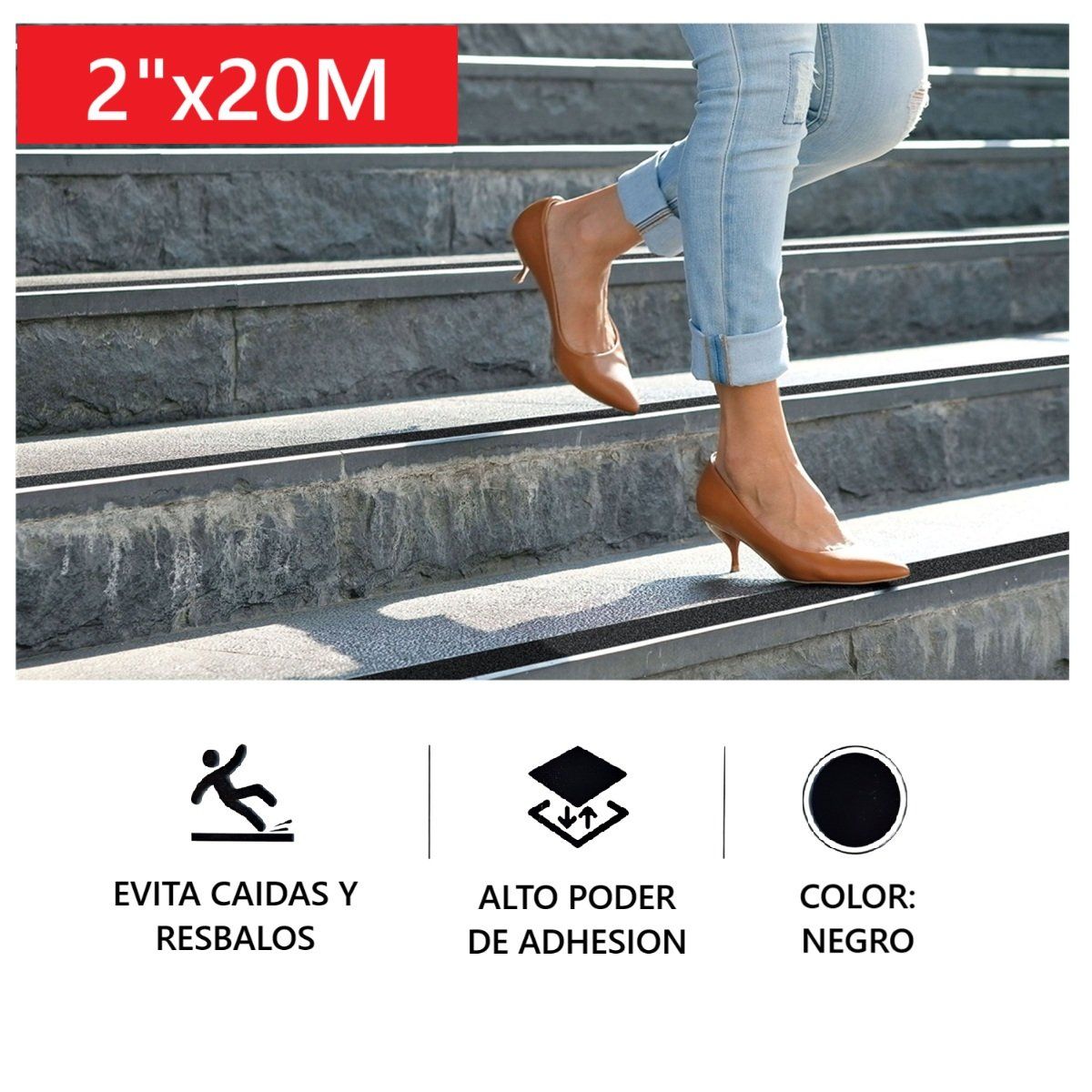 KNAUF - Cinta 20 mt Antiderrapante Antideslizante Negro 50mm c/abrasivo