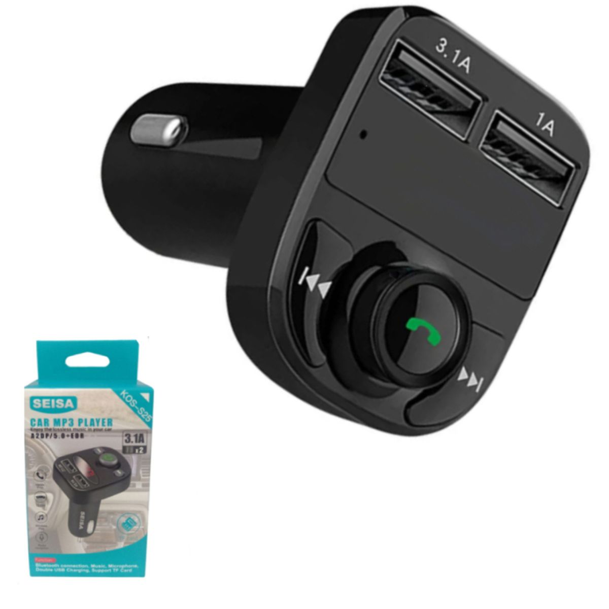 SEISA - Adaptador Bluetooth para Auto Cargador Transmisor Receptor