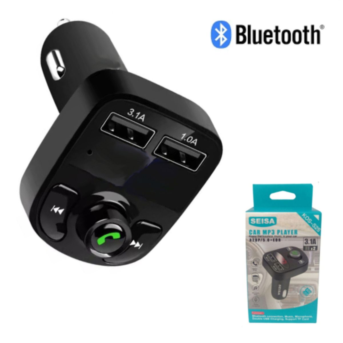 SEISA - Adaptador Bluetooth para Auto Cargador Transmisor Receptor