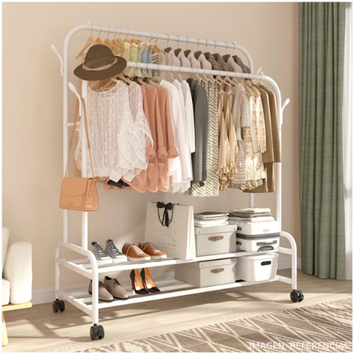 INSPIRA MARKET - Estante Organizador Ropa Perchero Con Ruedas 2N Blanco