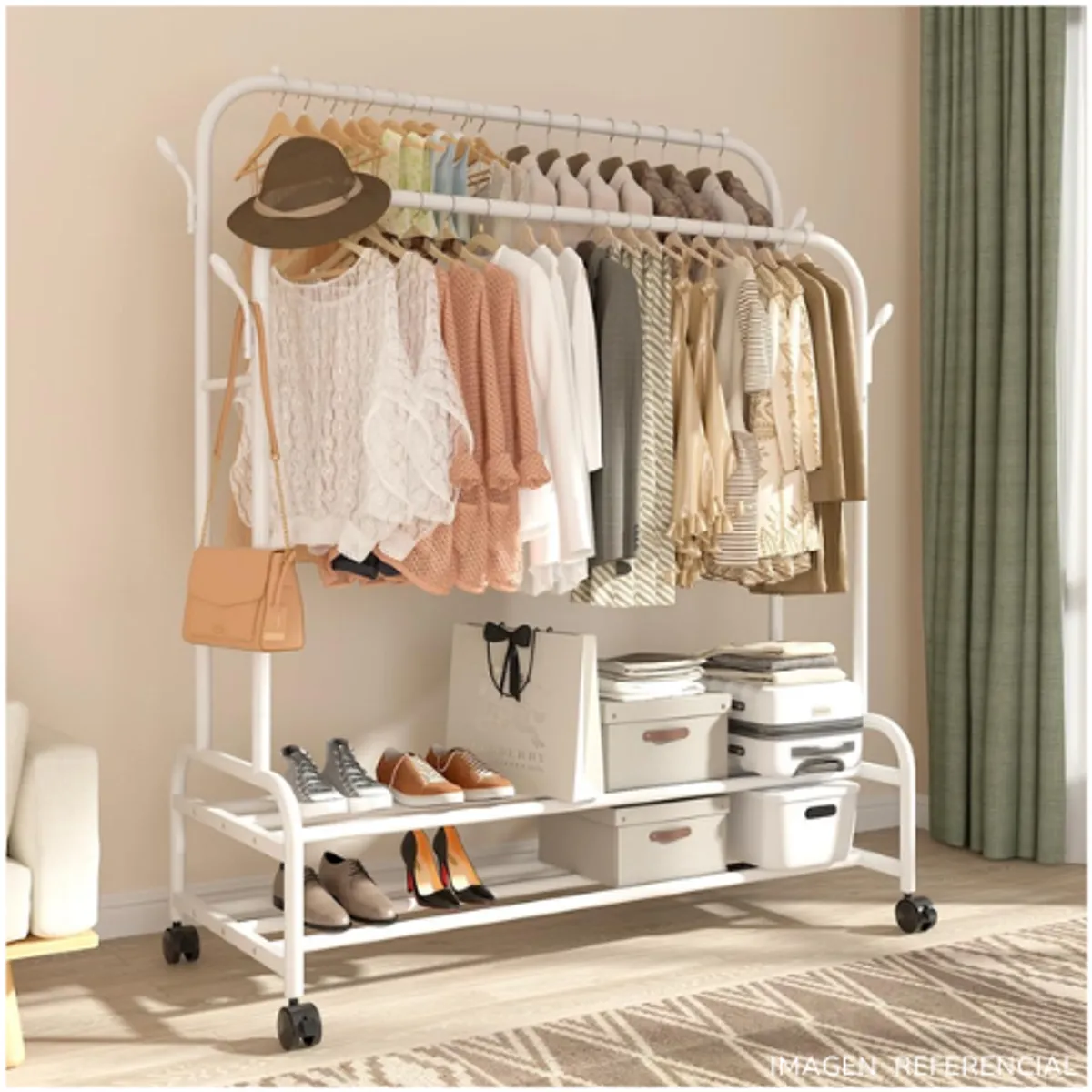 INSPIRA MARKET - Estante Organizador Ropa Perchero Con Ruedas 2N Blanco