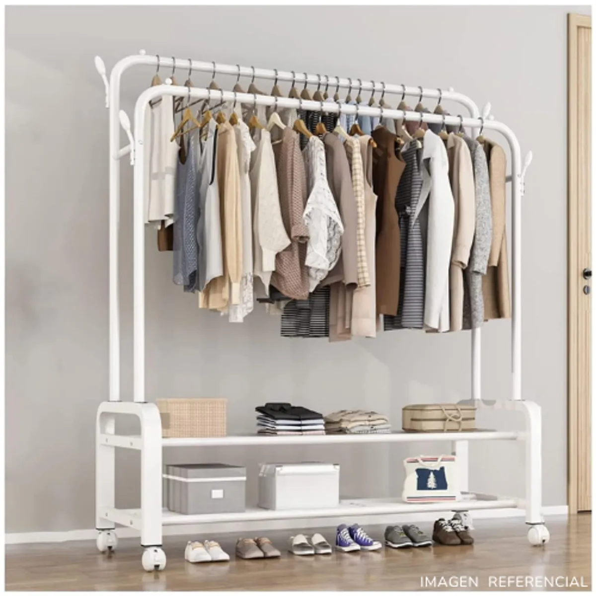 INSPIRA MARKET - Estante Organizador Ropa Perchero Con Ruedas 2N Blanco