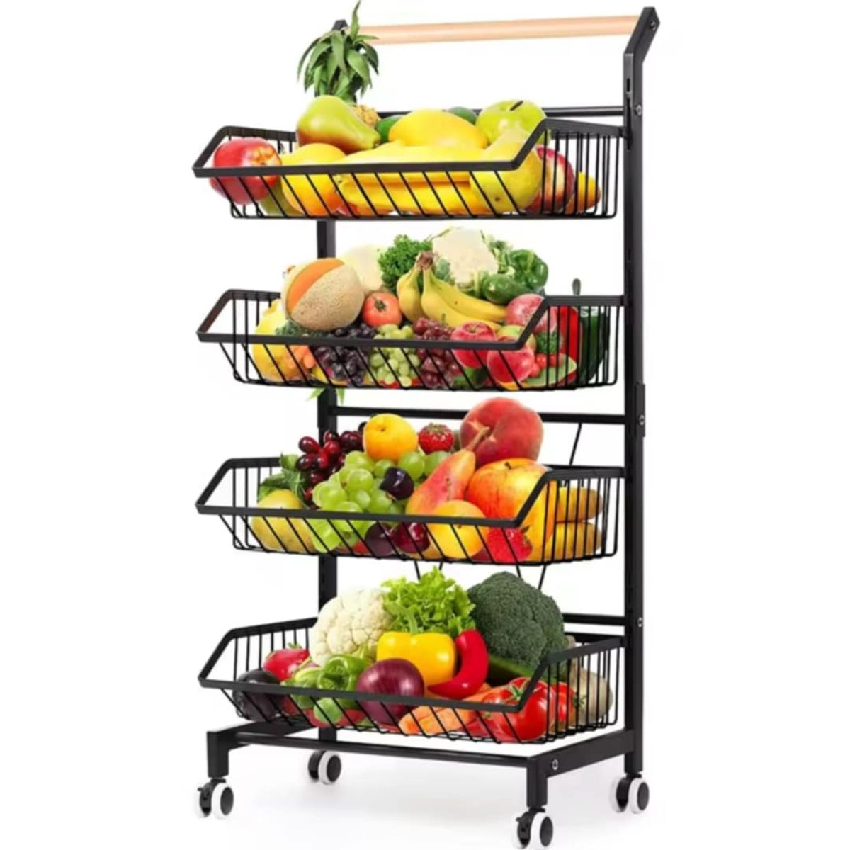 GENERICO - Organizador Frutero Portatil con Ruedas Elegante de 4 Niveles Cocina