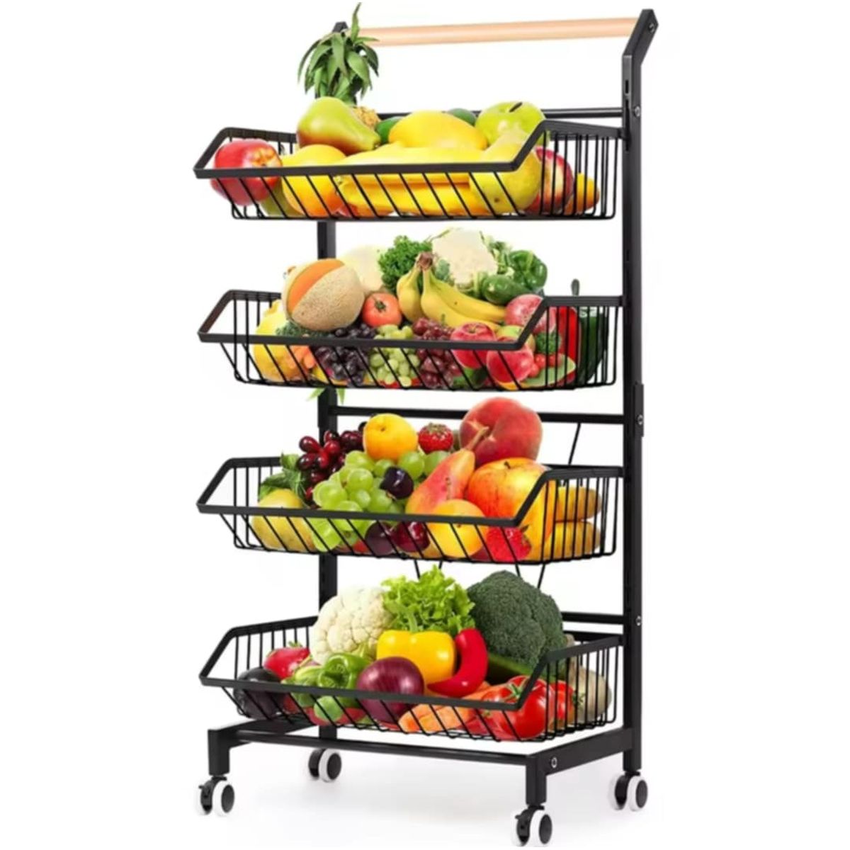 GENERICO - Organizador Frutero Portatil con Ruedas Elegante de 4 Niveles Cocina