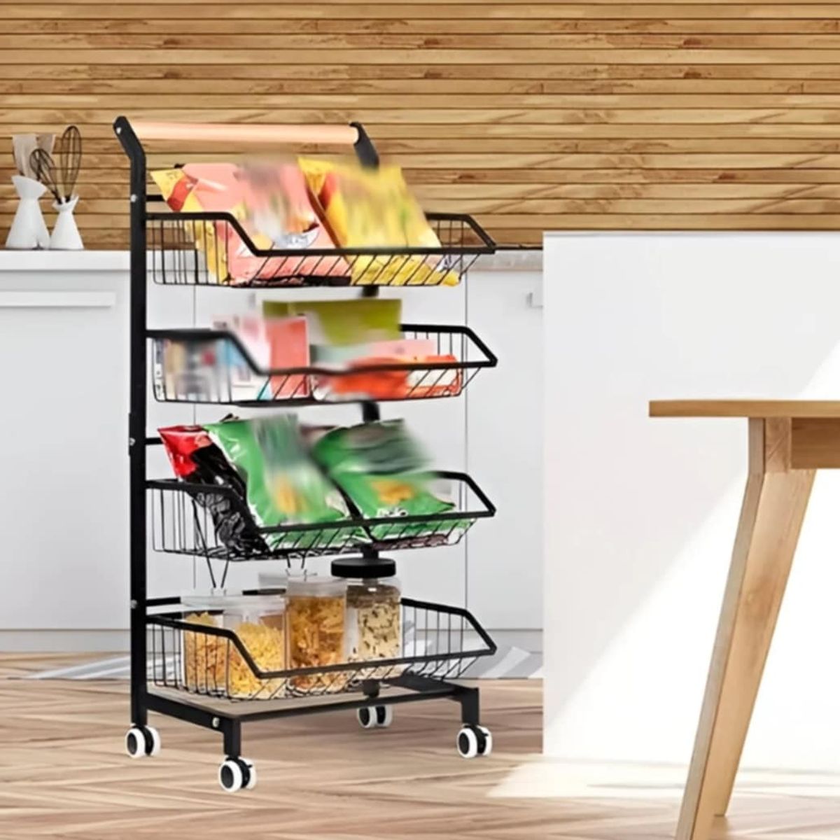 GENERICO - Organizador Frutero Portatil con Ruedas Elegante de 4 Niveles Cocina
