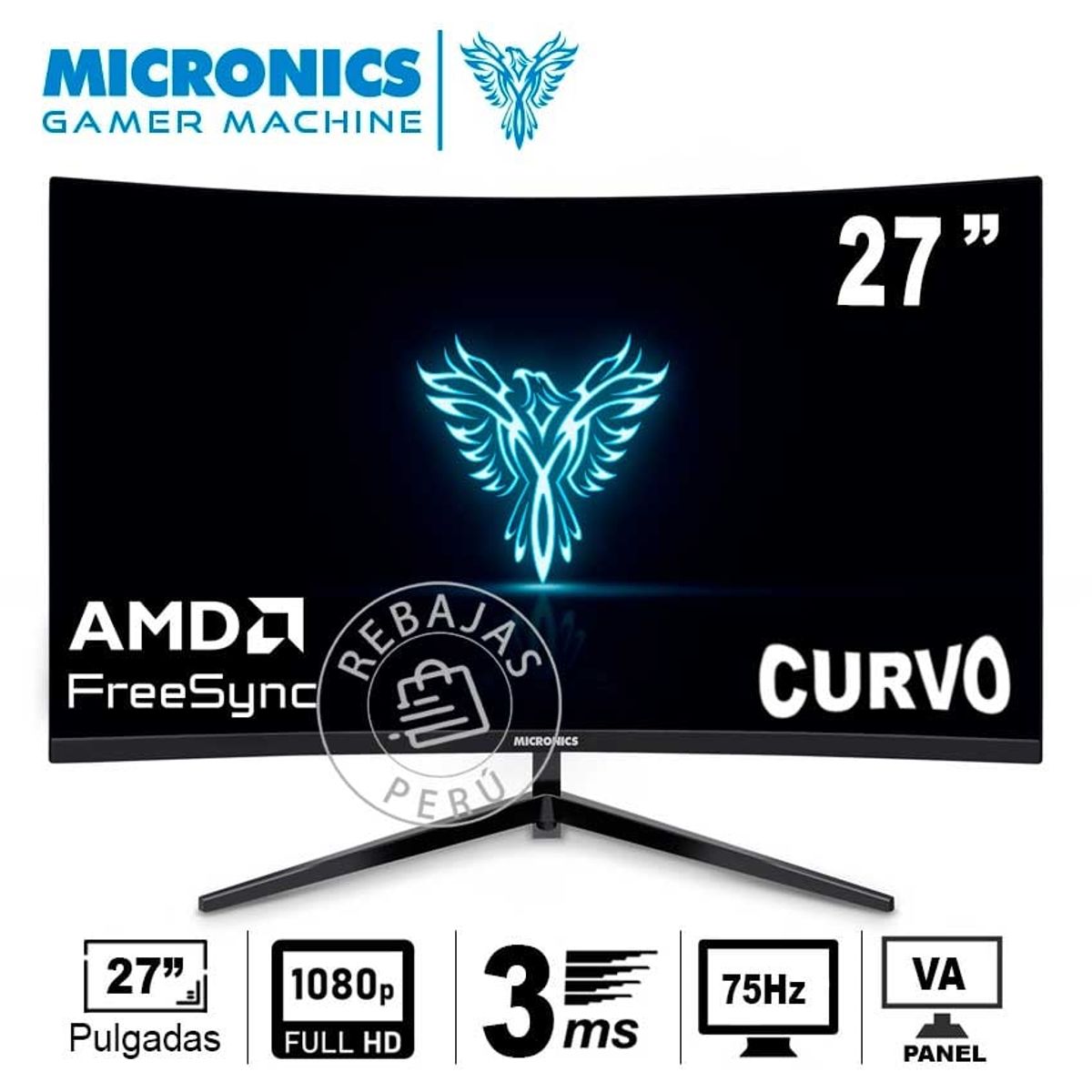 MICRONICS - Monitor Curvo Micronics Brickell 27 FHD 75Hz 3ms FreeSync VESA