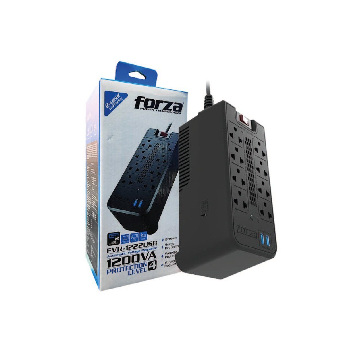 FORZA - Estabilizador Forza 1200VA FVR-1222USB 600W 2USB 8 Tomas