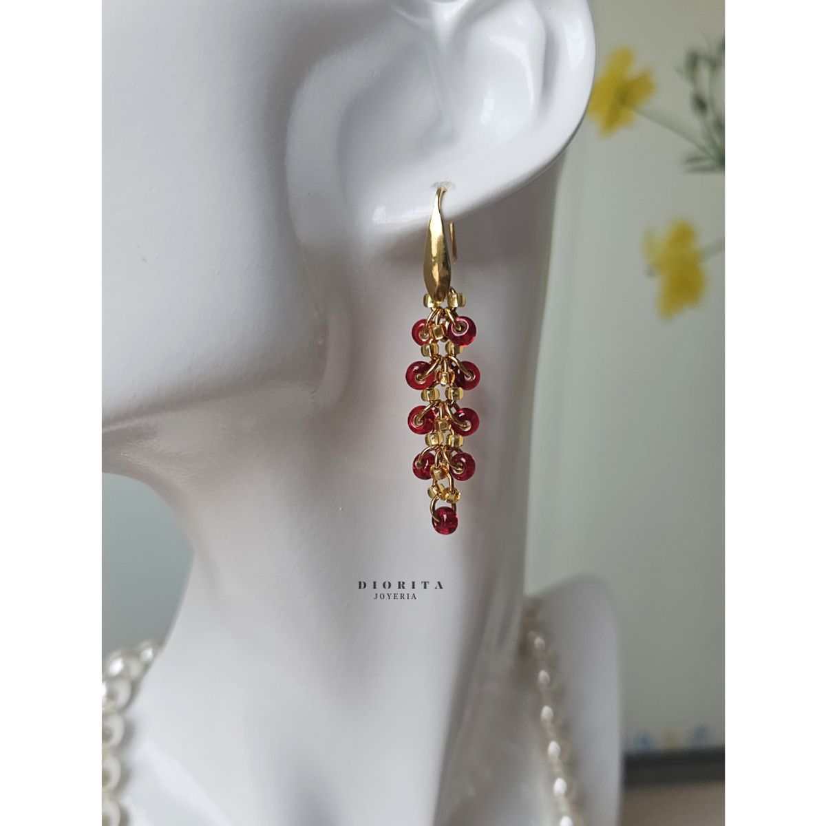 GENERICO - ARETES DE CRISTAL ROJO  Y DORADO ARETES CASUALES MUJER