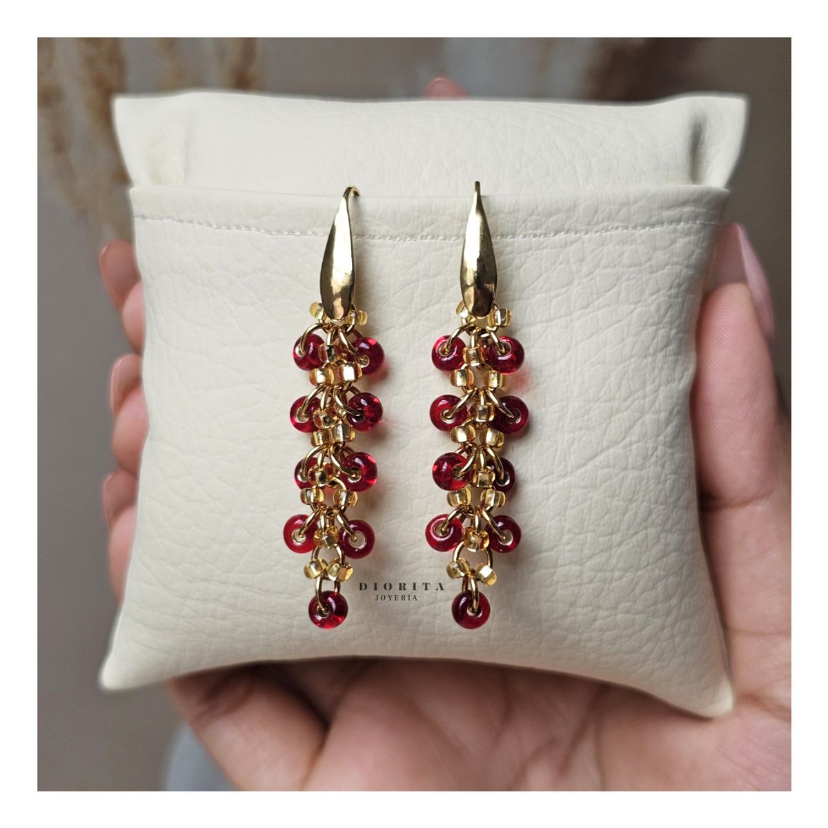 GENERICO - ARETES DE CRISTAL ROJO  Y DORADO ARETES CASUALES MUJER
