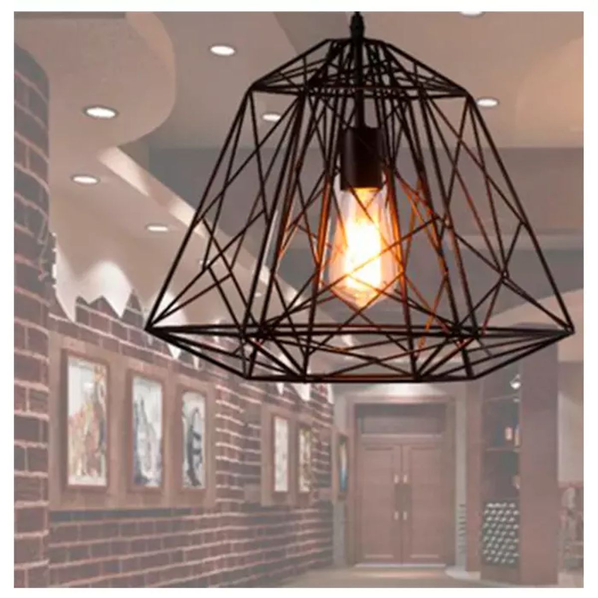 GENERICO - Lámpara Colgante Vintage Hexágono Negro