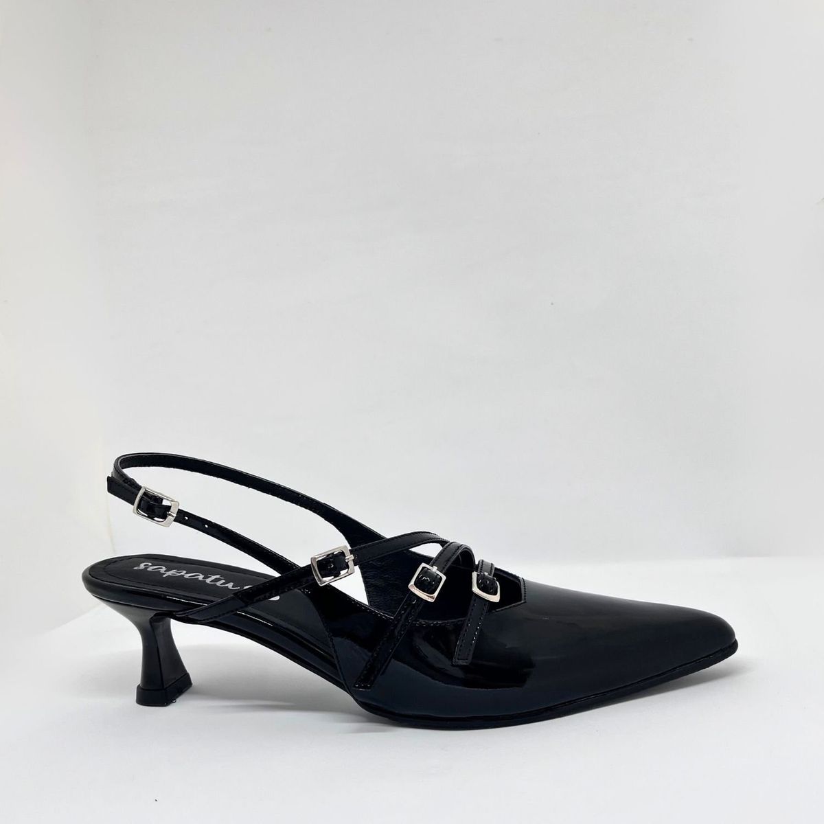 SAPATU - ZAPATO DE CUERO CHAROL MUJER MM SLINGBACK NEGRO