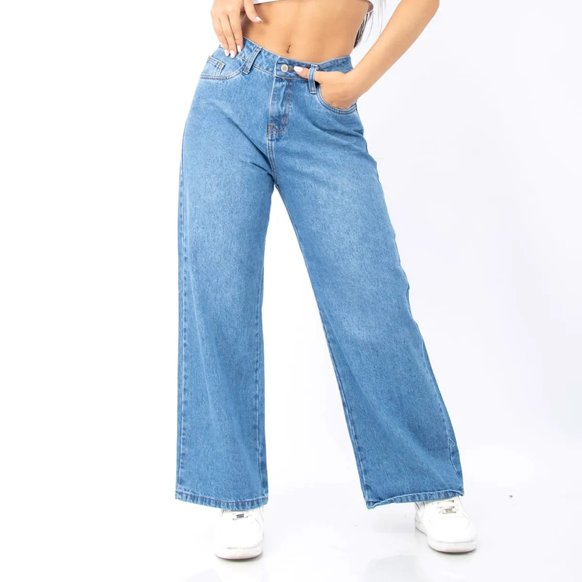 ROSUE - Pantalón Jean Palazzo Mujer Celeste