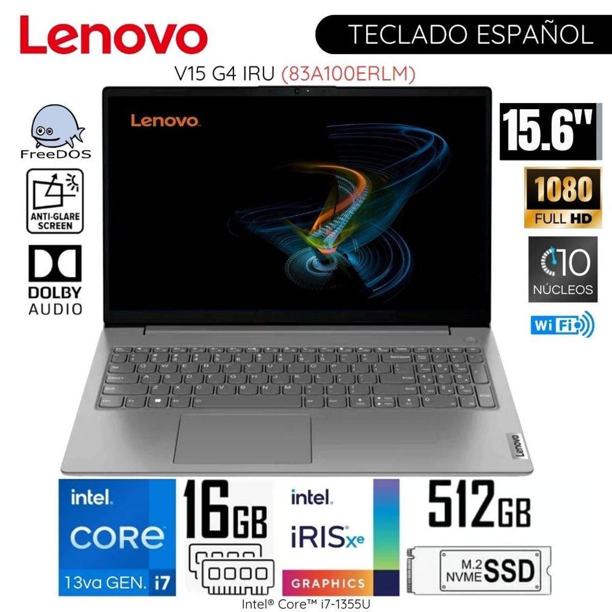 LENOVO - Laptop Lenovo V15 G4 IRU Intel CoreI7-1355U 16GB RAM 512GB SSD 15.6"  FHD 83A100ERLM