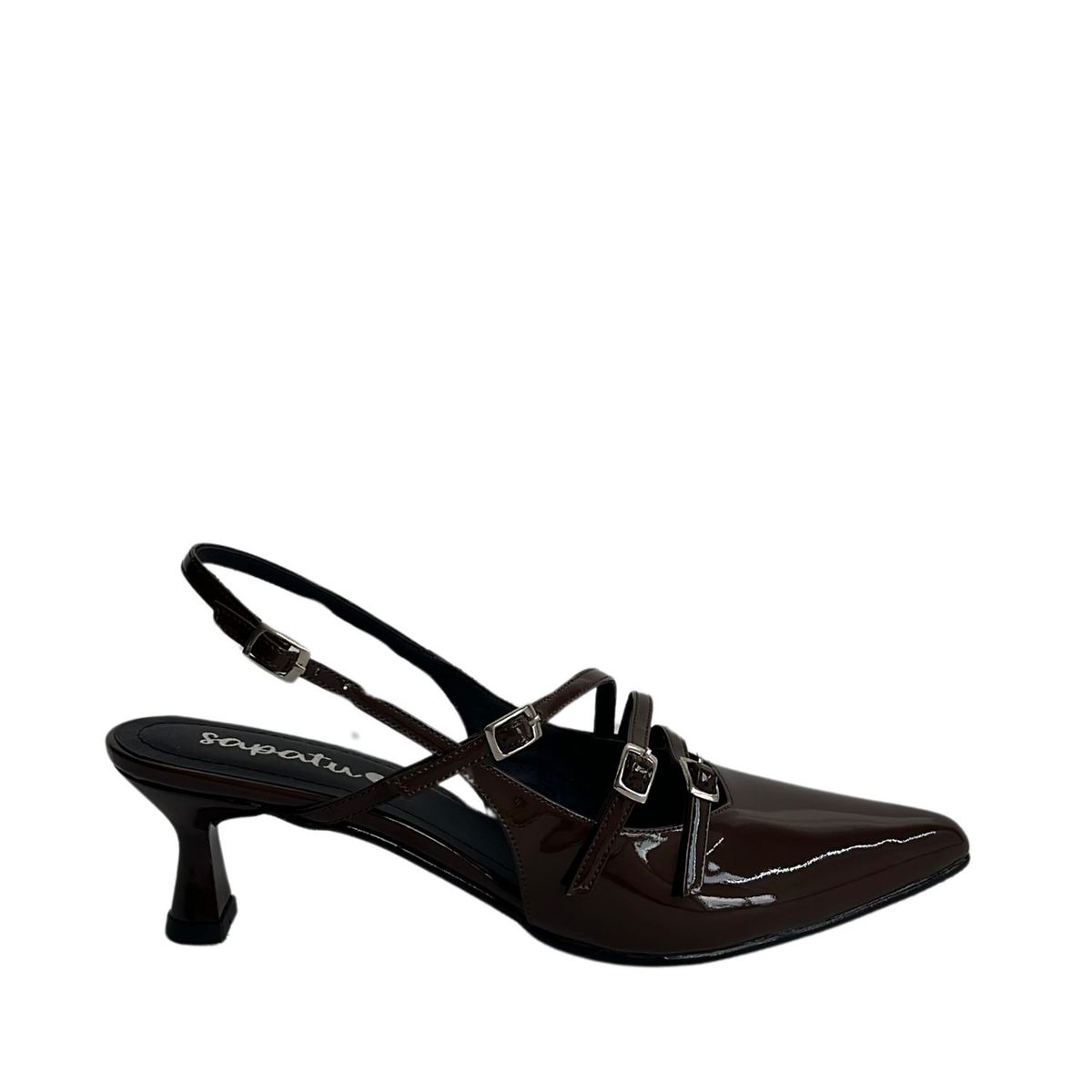 SAPATU - ZAPATO DE CUERO CHAROL MUJER MM SLINGBACK MARRON CAFÉ