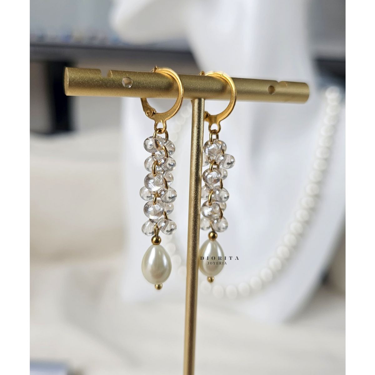 GENERICO - ARETES DE CRISTAL Y PERLAS  ARETES CASUAL ELEGANTES MUJER