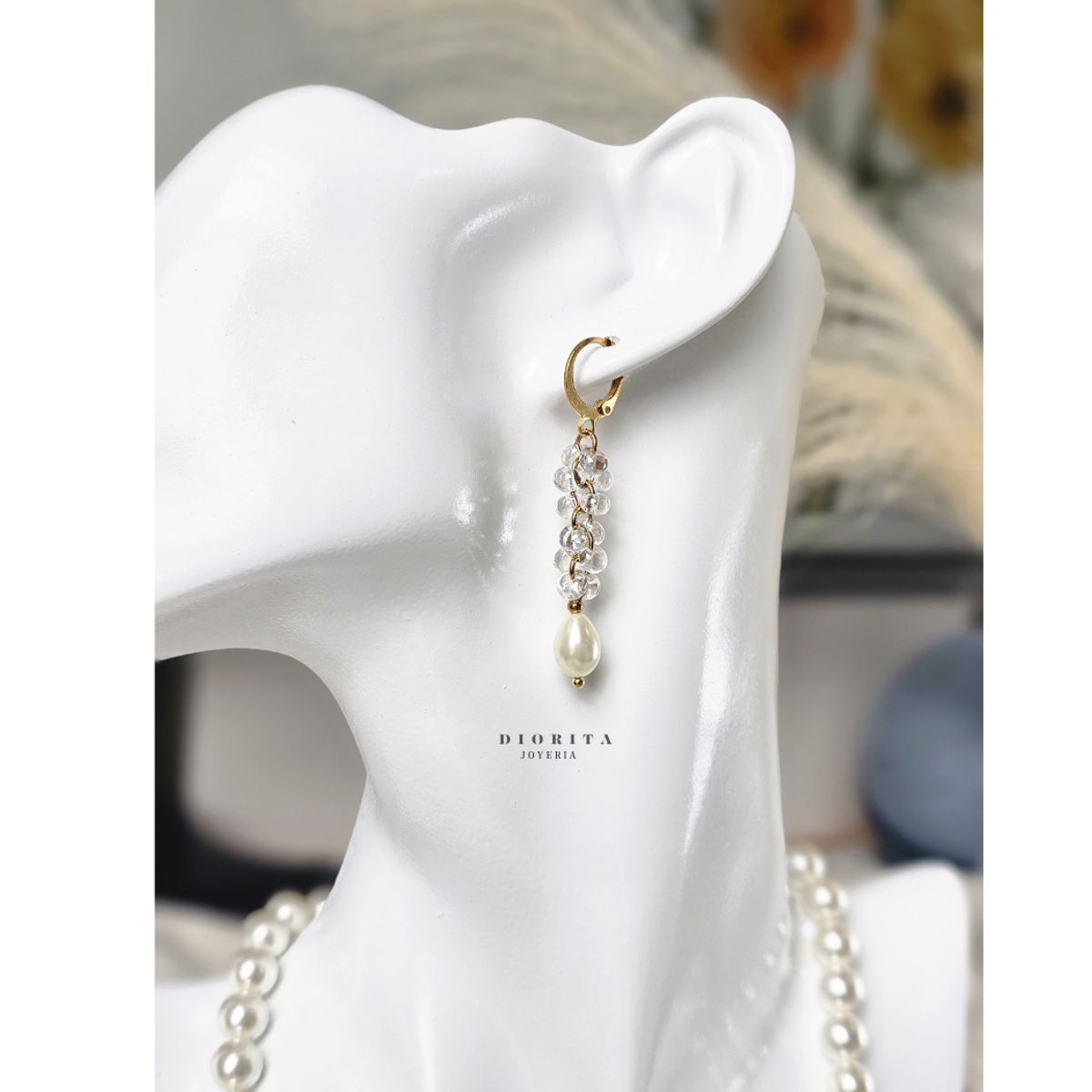 GENERICO - ARETES DE CRISTAL Y PERLAS  ARETES CASUAL ELEGANTES MUJER
