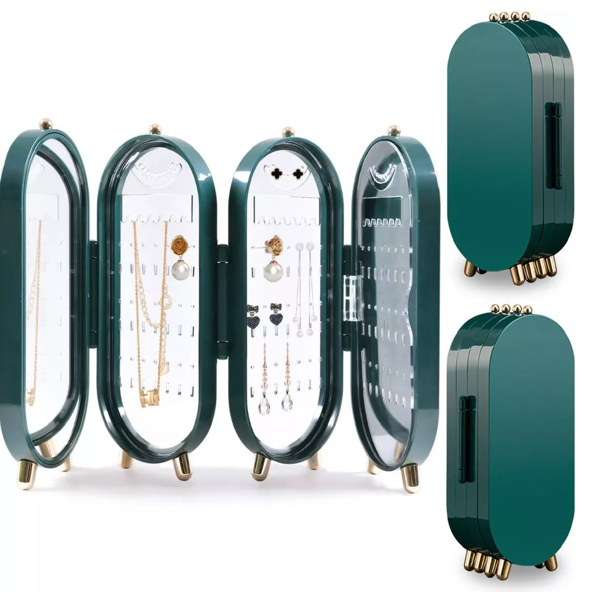 GENERICO - Organizador Joyero Plegable Con Espejo De 4 Cuerpos - Verde