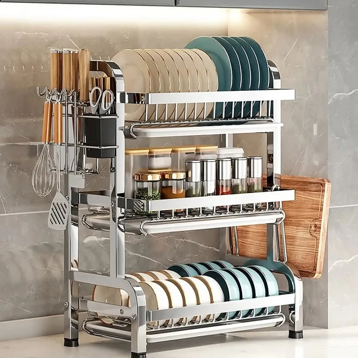 GENERICO - Escurridor platos en acero inoxidable de tres niveles