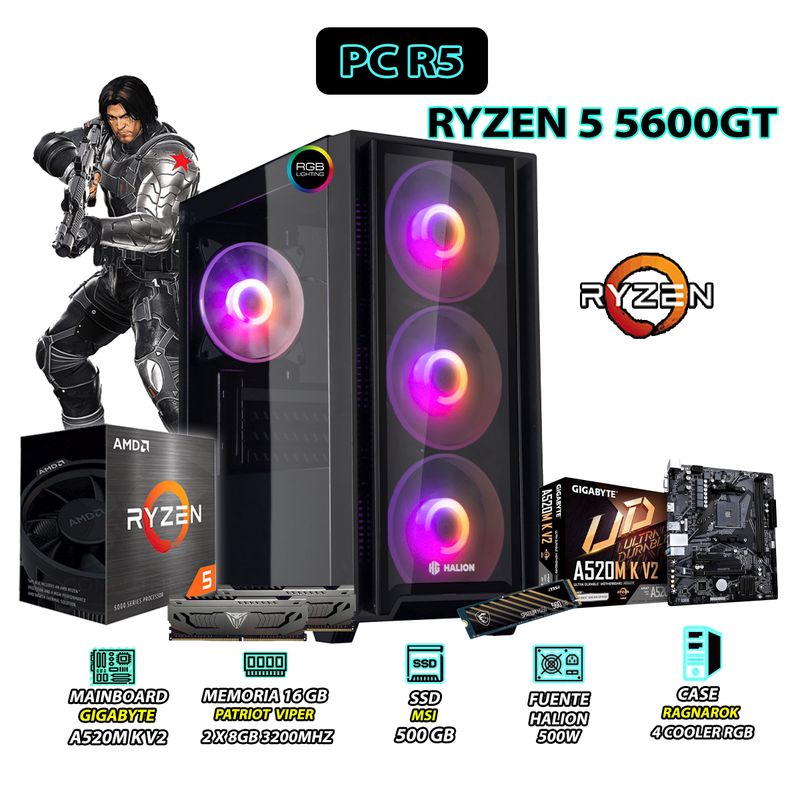 AMD - Computadora PC Ryzen 5 5600GT RAM 16GB DISCO SSD 500GB CON GRAFICOS AMD RADEON