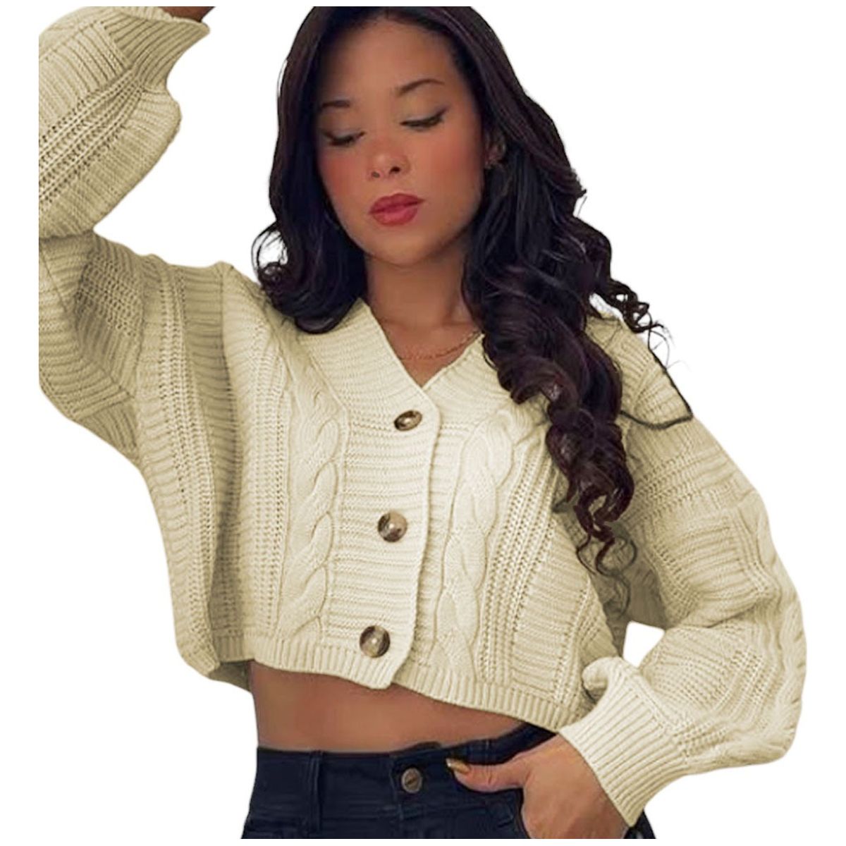 GENERICO - Chompa Mujer Hilo Trensa 359G-23 Color Beige