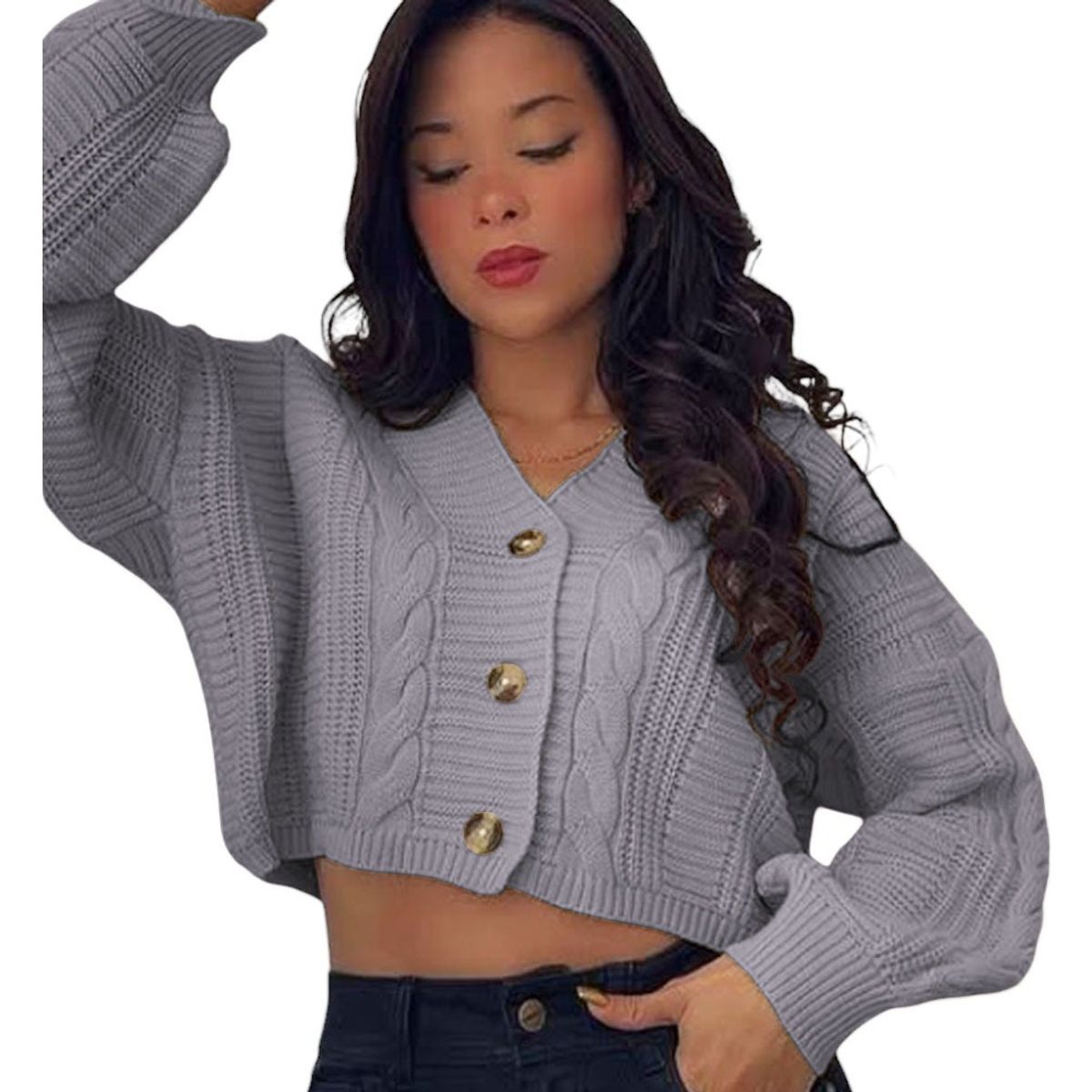 GENERICO - Chompa Mujer Hilo Trensa 359G-23 Color Gris